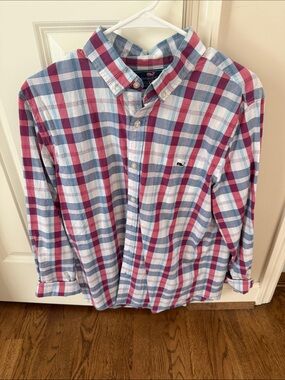 Vineyard Vines Blue, Red & White Plaid Button-Down Shirt